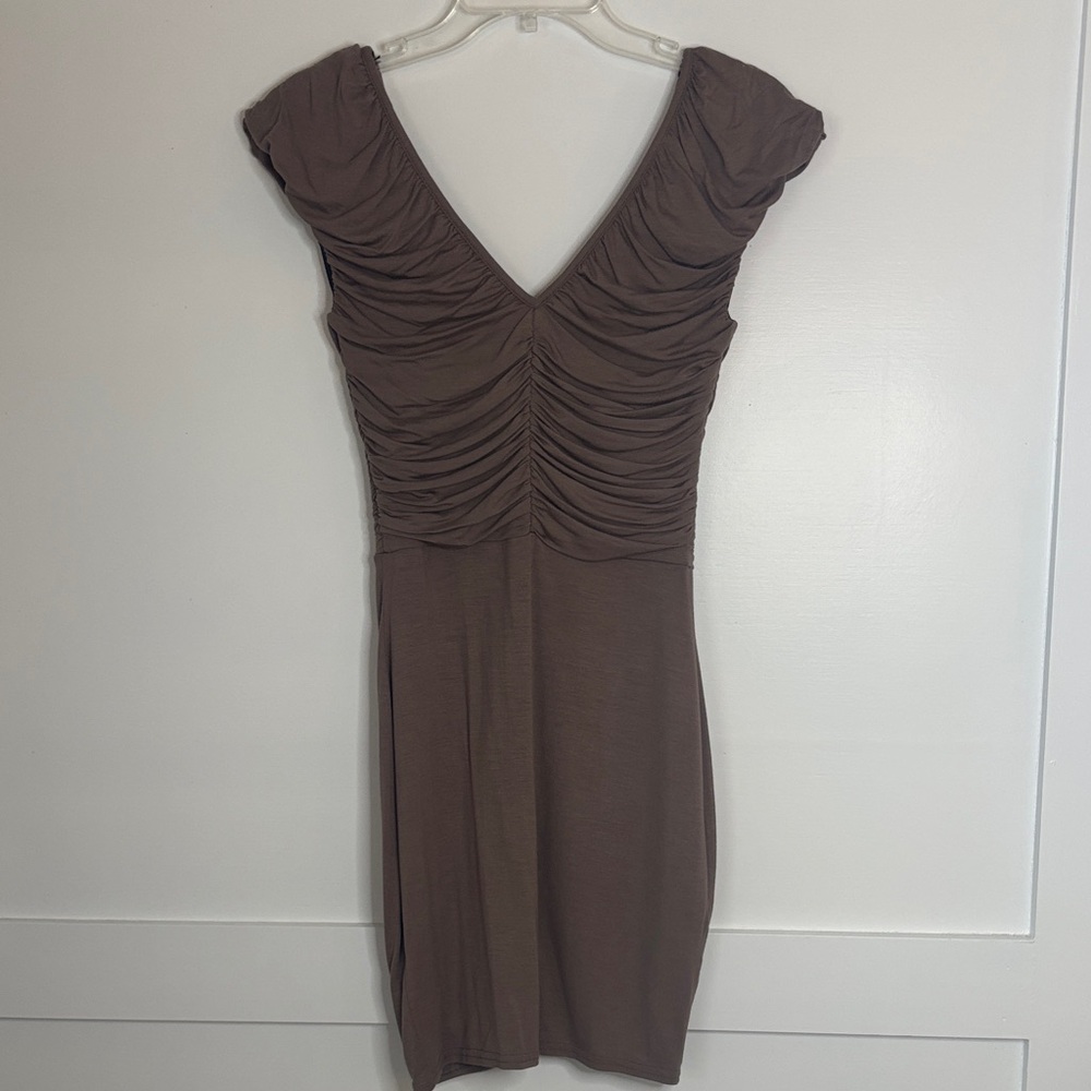 Elegant Brown Ruched Dress size 8 in great condition